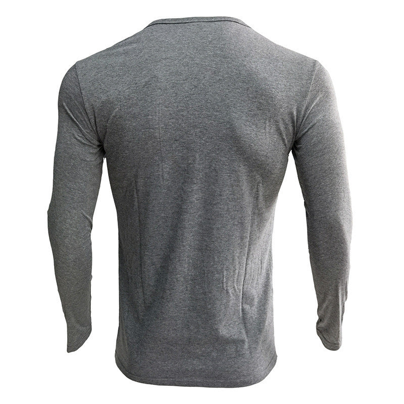 European And American Men's T-shirt Long Sleeved Men's Base Shirt Men's Henry Shirt