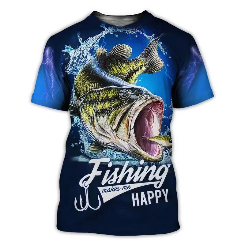 Male Creative Fishing Pattern Printed Short Sleeve