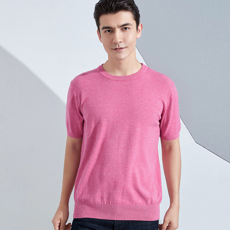 Knitted Short Sleeve Loose T-shirt Pullover Half Sleeve Sweater