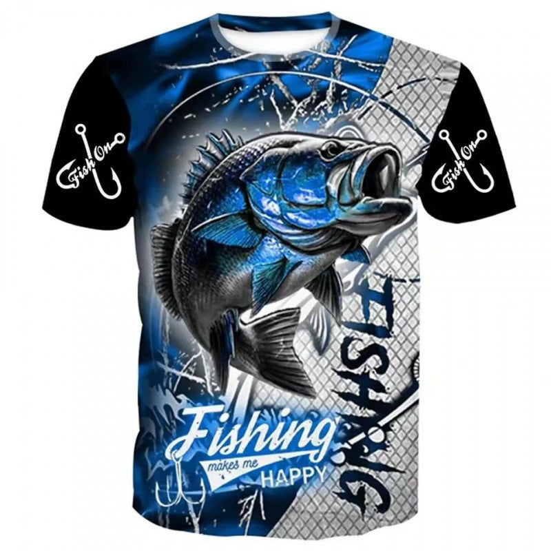 Male Creative Fishing Pattern Printed Short Sleeve