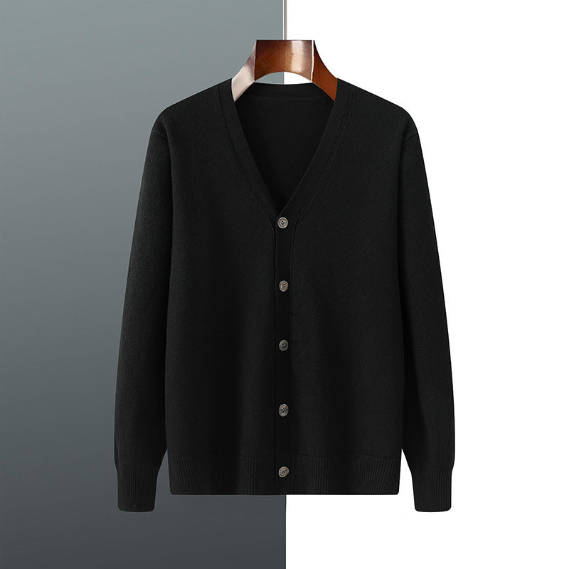 V-neck Knitted Cardigan Coat Men's Andy Velvet Long Sleeve
