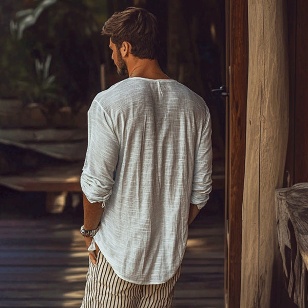 V-neck Breathable Thin Long-sleeved T-shirt Solid Color Top