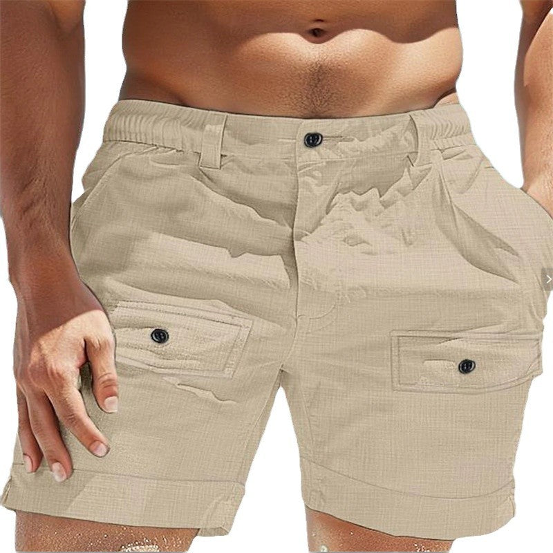 Beach Button Pocket Elastic Waist Men's Comfortable Breathable Shorts