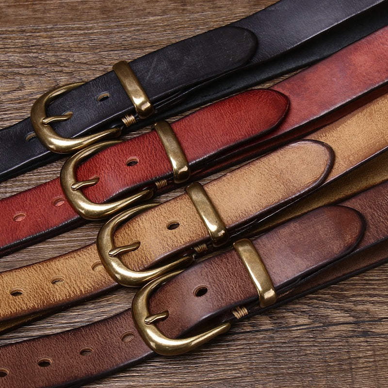 Leather Pin Buckle Vintage Distressed Cowhide Waistband