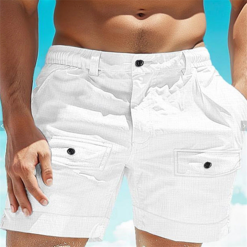 Beach Button Pocket Elastic Waist Men's Comfortable Breathable Shorts