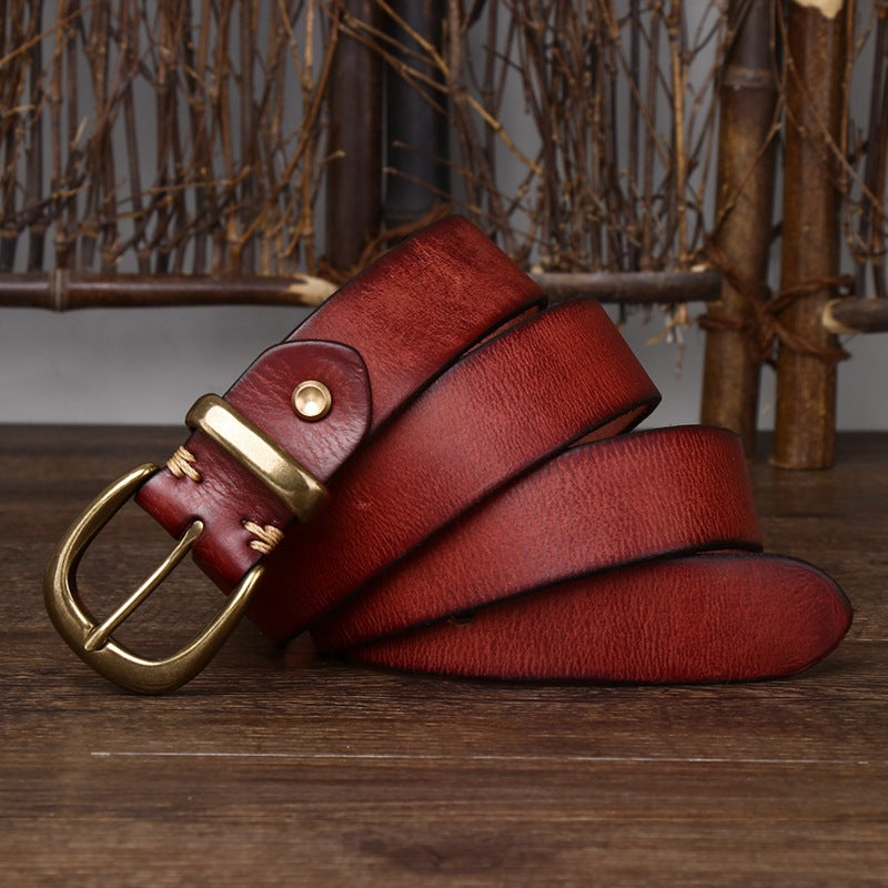 Leather Pin Buckle Vintage Distressed Cowhide Waistband