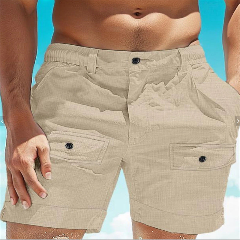 Beach Button Pocket Elastic Waist Men's Comfortable Breathable Shorts