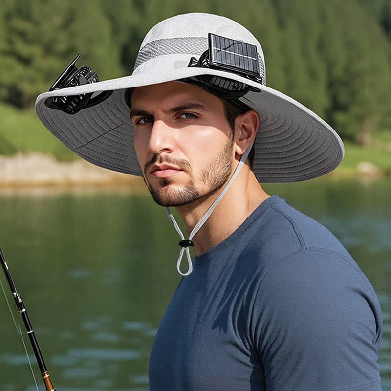 Solar-powered Fan Hat With Long-lasting Lithium Battery, Men's Outdoor Fishing Hat With Fan, Sun Protection Fisherman's Hat