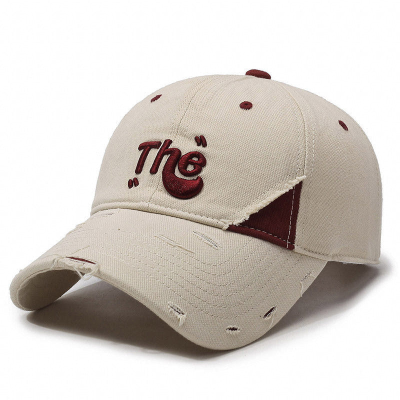 Korean Style Ripped Special Letter Embroidered Baseball Cap Big Brim