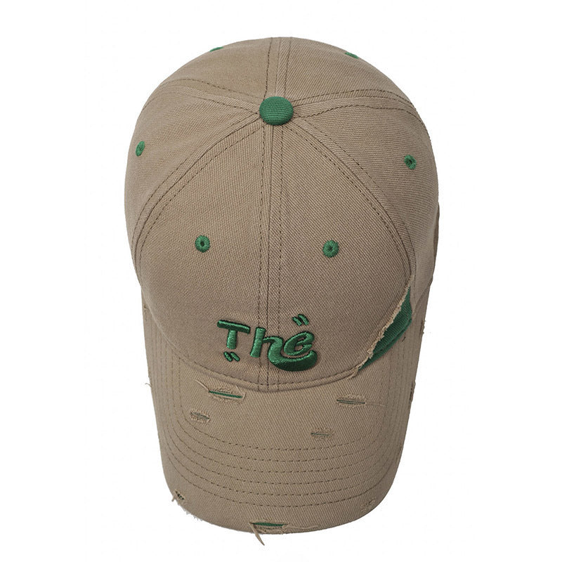 Korean Style Ripped Special Letter Embroidered Baseball Cap Big Brim