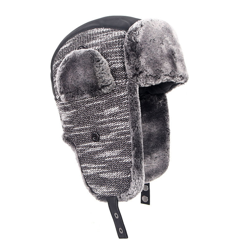 Middle-aged And Elderly Pu Leather Senior Hat With Velvet Warm And Windproof
