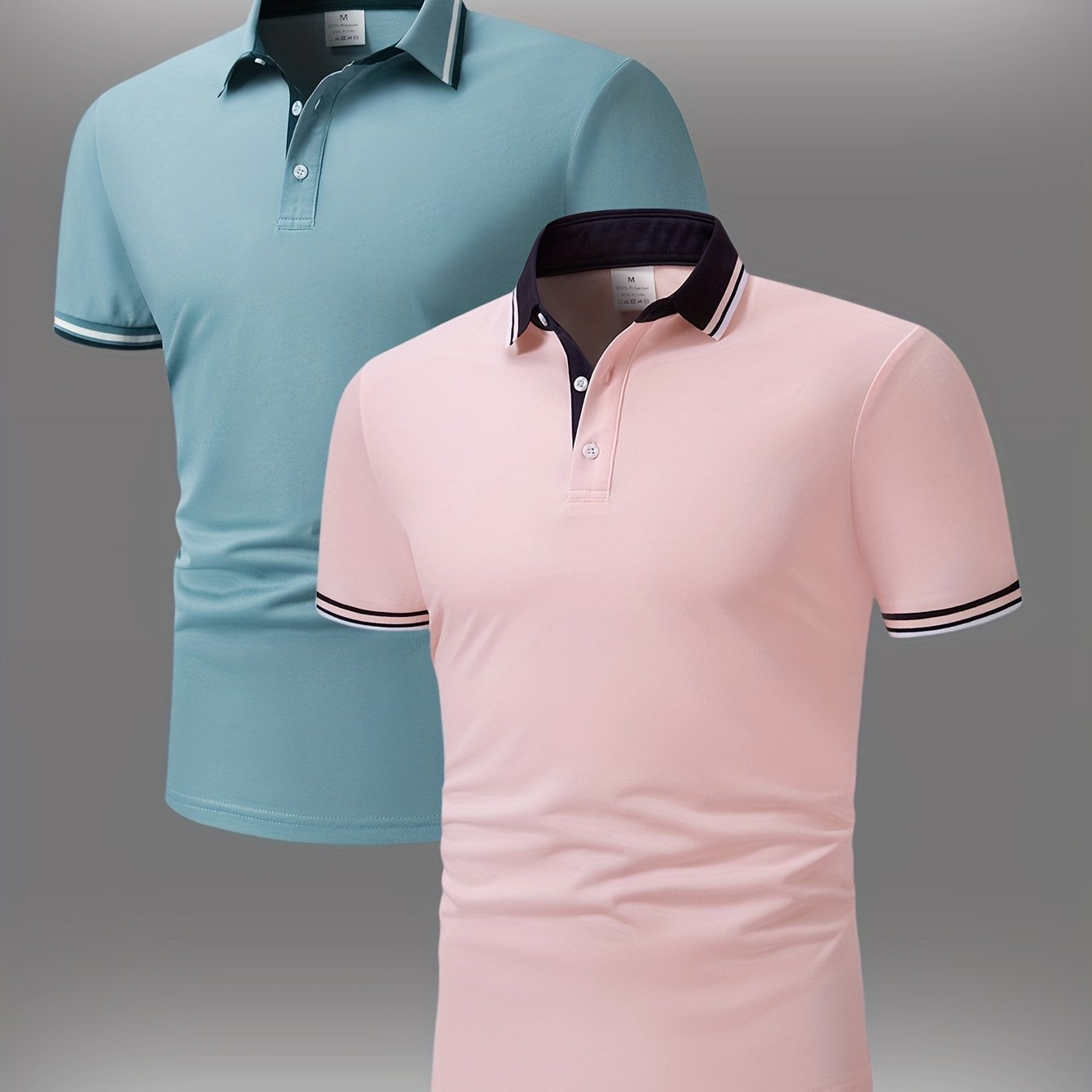 Men's Short-sleeved Shirt With Contrasting Blue And Pink Collar