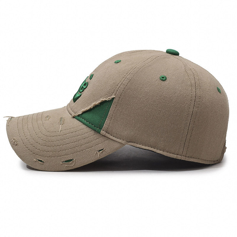 Korean Style Ripped Special Letter Embroidered Baseball Cap Big Brim