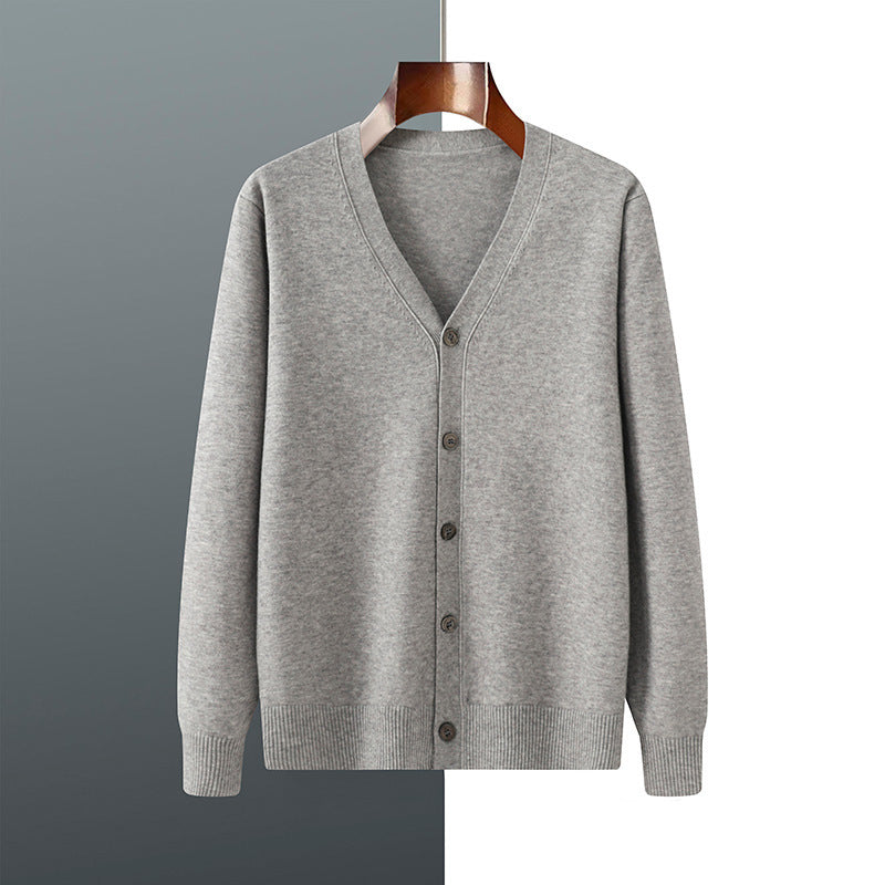 V-neck Knitted Cardigan Coat Men's Andy Velvet Long Sleeve