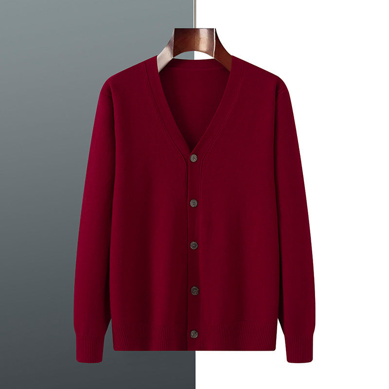 V-neck Knitted Cardigan Coat Men's Andy Velvet Long Sleeve