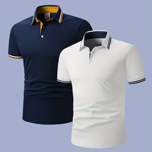 Men's Short-sleeved Shirt With Contrasting Blue And Pink Collar