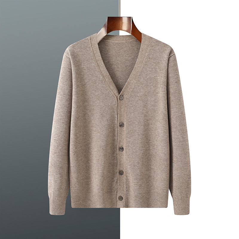 V-neck Knitted Cardigan Coat Men's Andy Velvet Long Sleeve