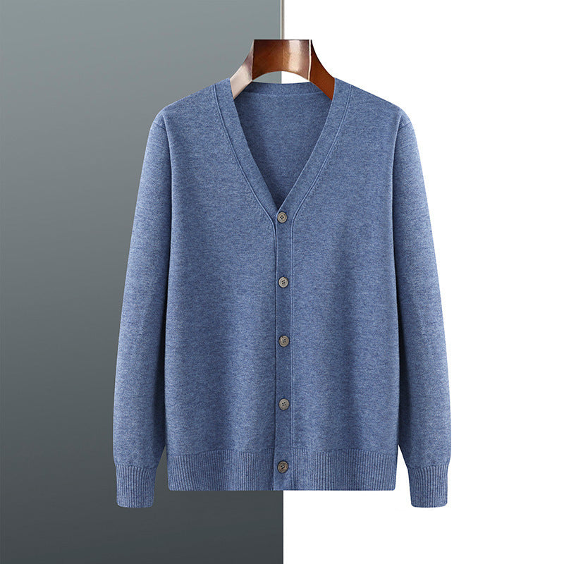 V-neck Knitted Cardigan Coat Men's Andy Velvet Long Sleeve