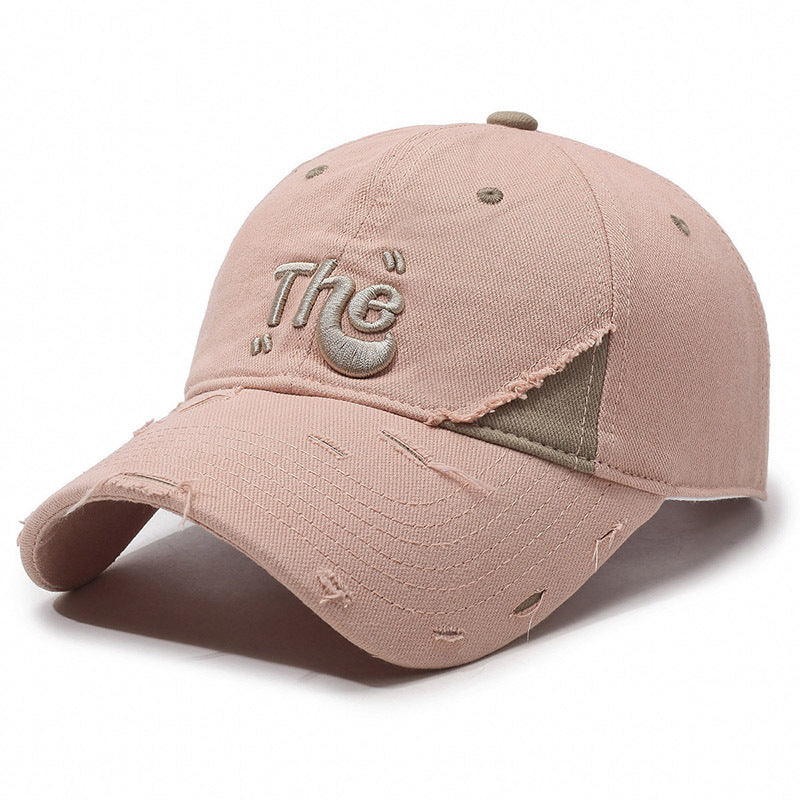 Korean Style Ripped Special Letter Embroidered Baseball Cap Big Brim