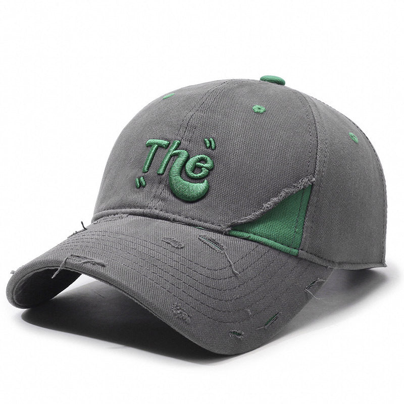 Korean Style Ripped Special Letter Embroidered Baseball Cap Big Brim