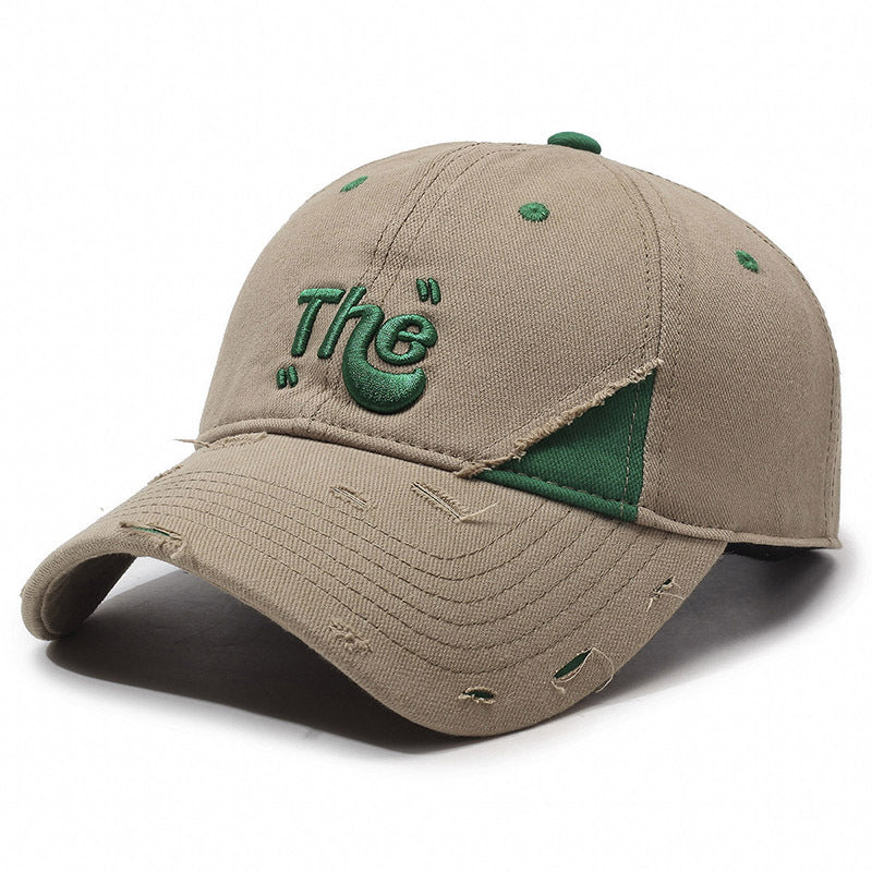 Korean Style Ripped Special Letter Embroidered Baseball Cap Big Brim