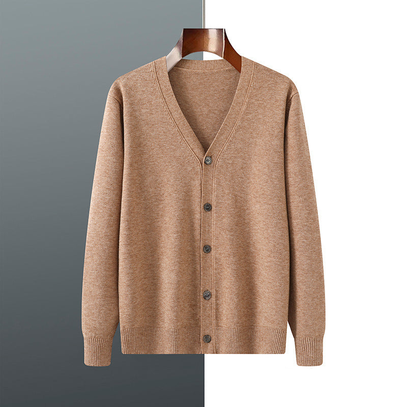V-neck Knitted Cardigan Coat Men's Andy Velvet Long Sleeve
