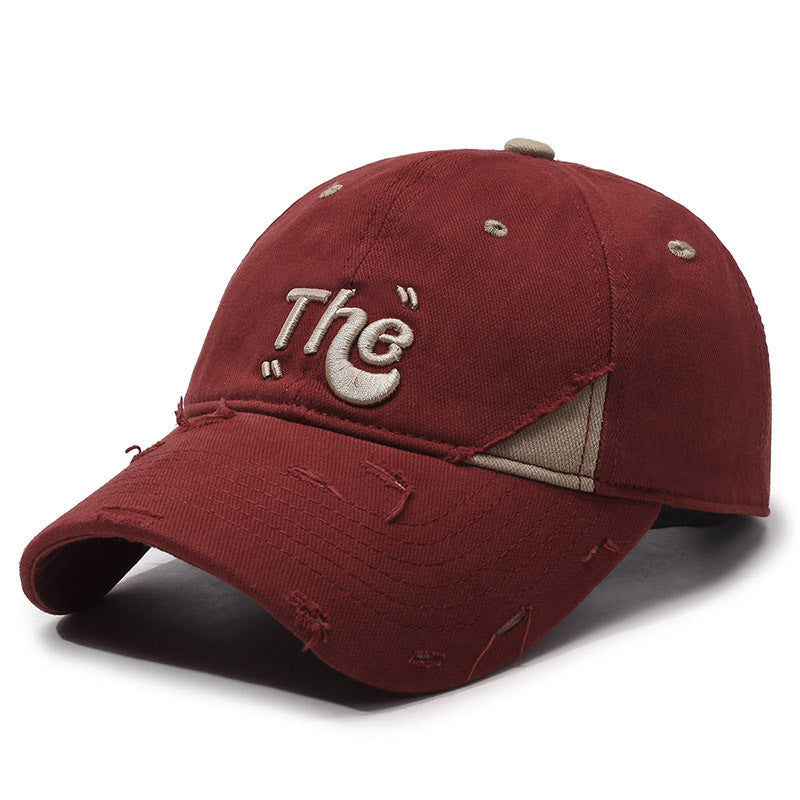 Korean Style Ripped Special Letter Embroidered Baseball Cap Big Brim