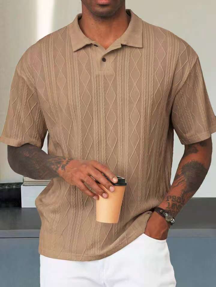 Retro Button Lapel Short Sleeve T-shirt Breathable Short Sleeve Loose Texture Knitted