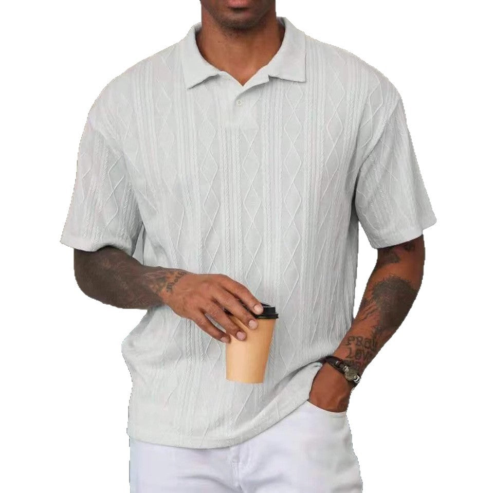 Retro Button Lapel Short Sleeve T-shirt Breathable Short Sleeve Loose Texture Knitted