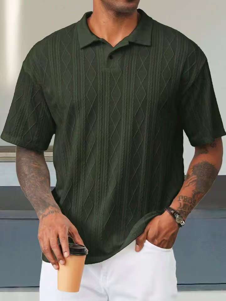 Retro Button Lapel Short Sleeve T-shirt Breathable Short Sleeve Loose Texture Knitted