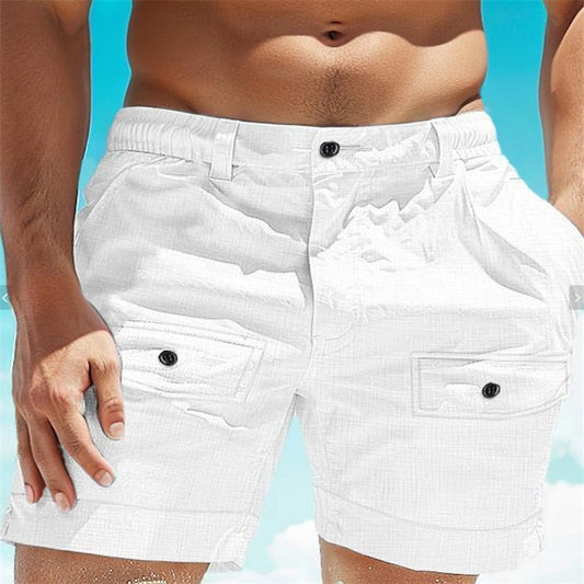 Beach Button Pocket Elastic Waist Men's Comfortable Breathable Shorts