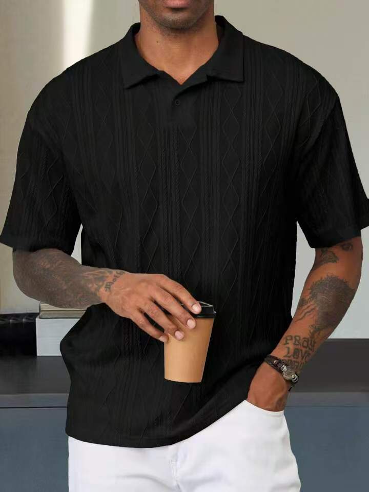 Retro Button Lapel Short Sleeve T-shirt Breathable Short Sleeve Loose Texture Knitted