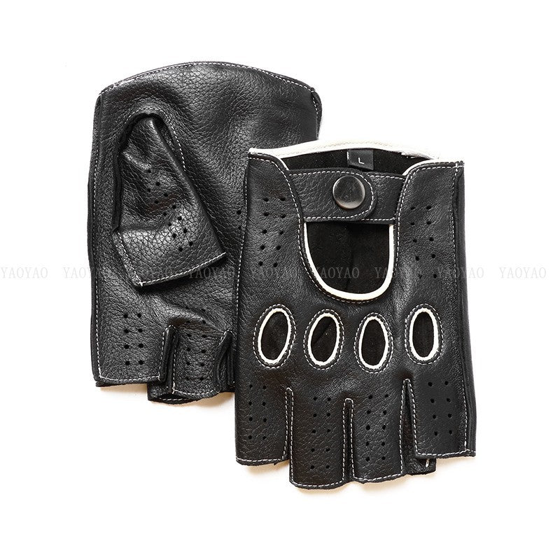Riding Outdoor Leather Half Finger Sheepskin Gloves