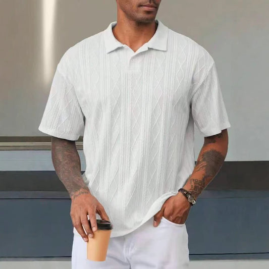 Retro Button Lapel Short Sleeve T-shirt Breathable Short Sleeve Loose Texture Knitted