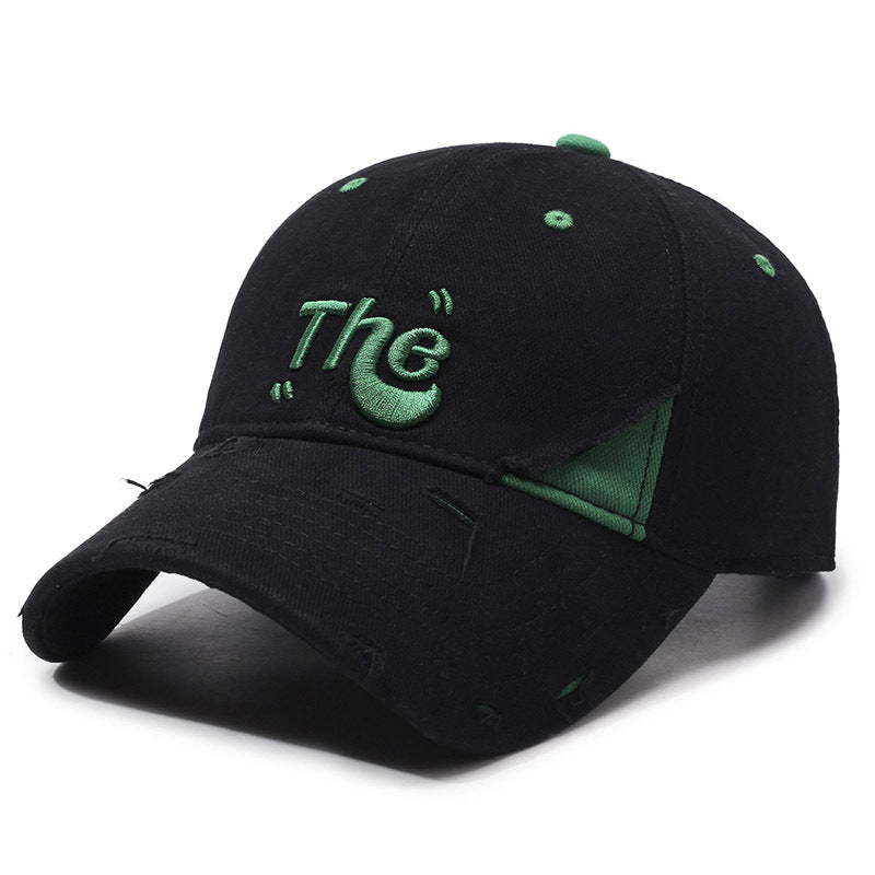 Korean Style Ripped Special Letter Embroidered Baseball Cap Big Brim