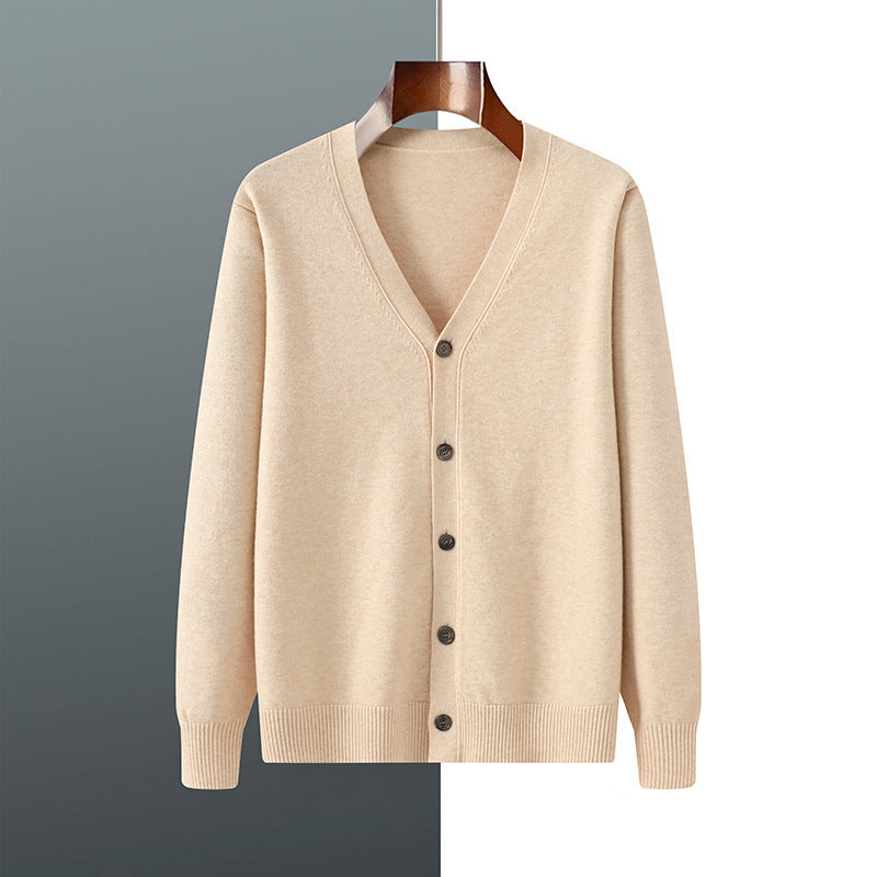 V-neck Knitted Cardigan Coat Men's Andy Velvet Long Sleeve