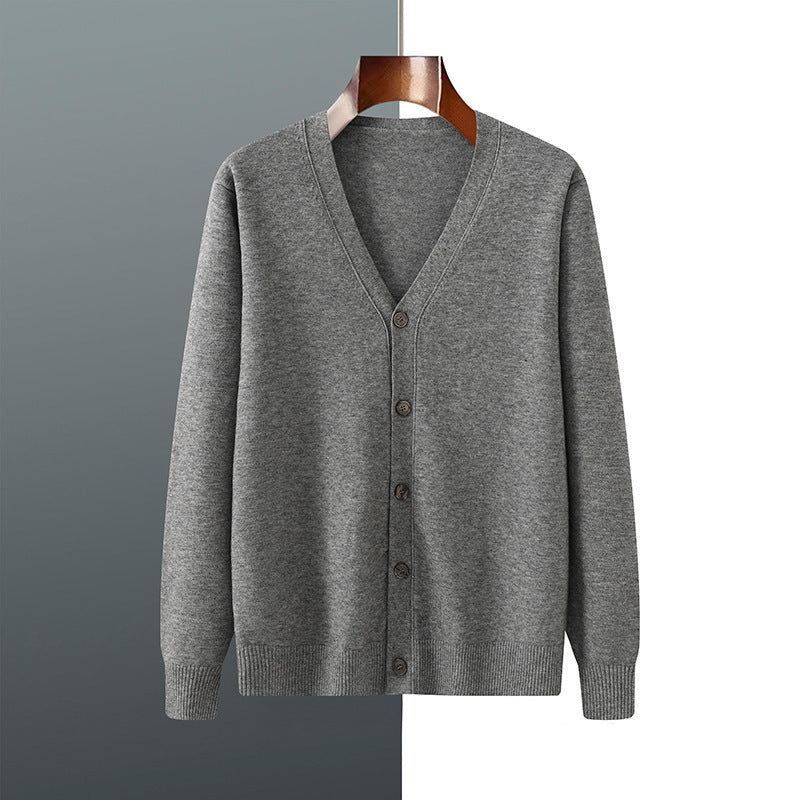 V-neck Knitted Cardigan Coat Men's Andy Velvet Long Sleeve