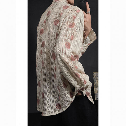 Men's Idle Style Hollow Flower Long Sleeve Shirt