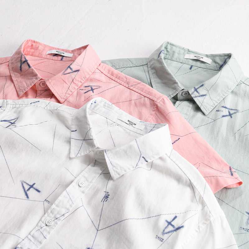 Letter Printed Simple Short Sleeve Shirt