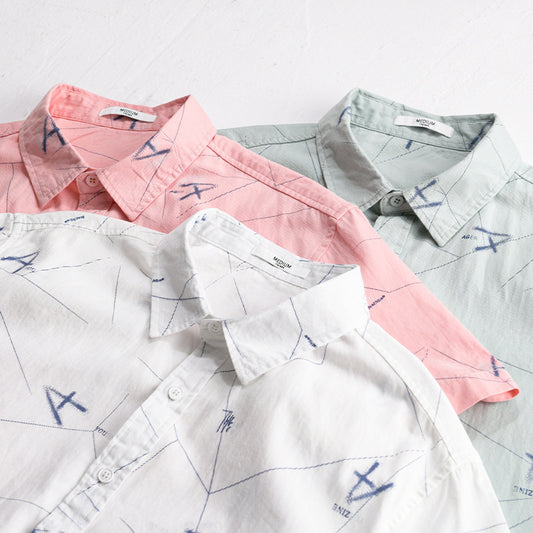 Letter Printed Simple Short Sleeve Shirt