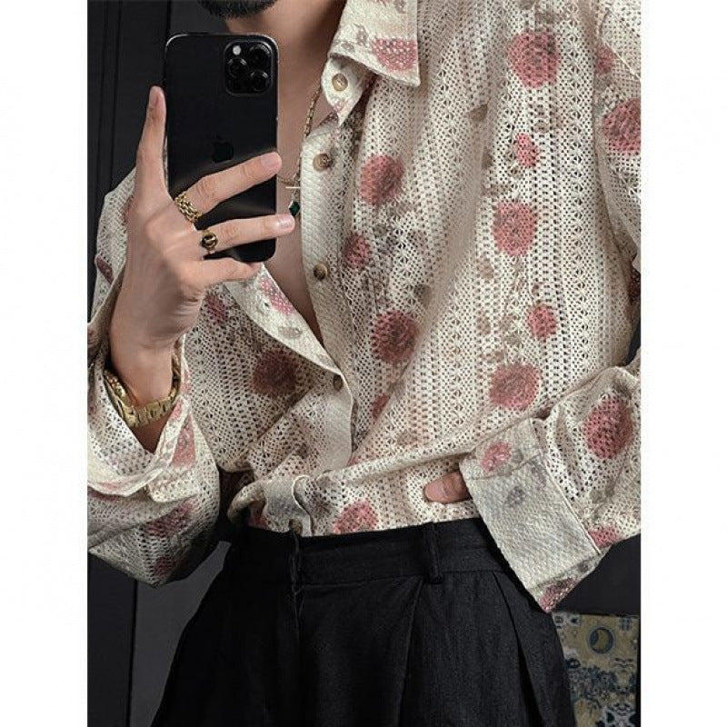 Men's Idle Style Hollow Flower Long Sleeve Shirt