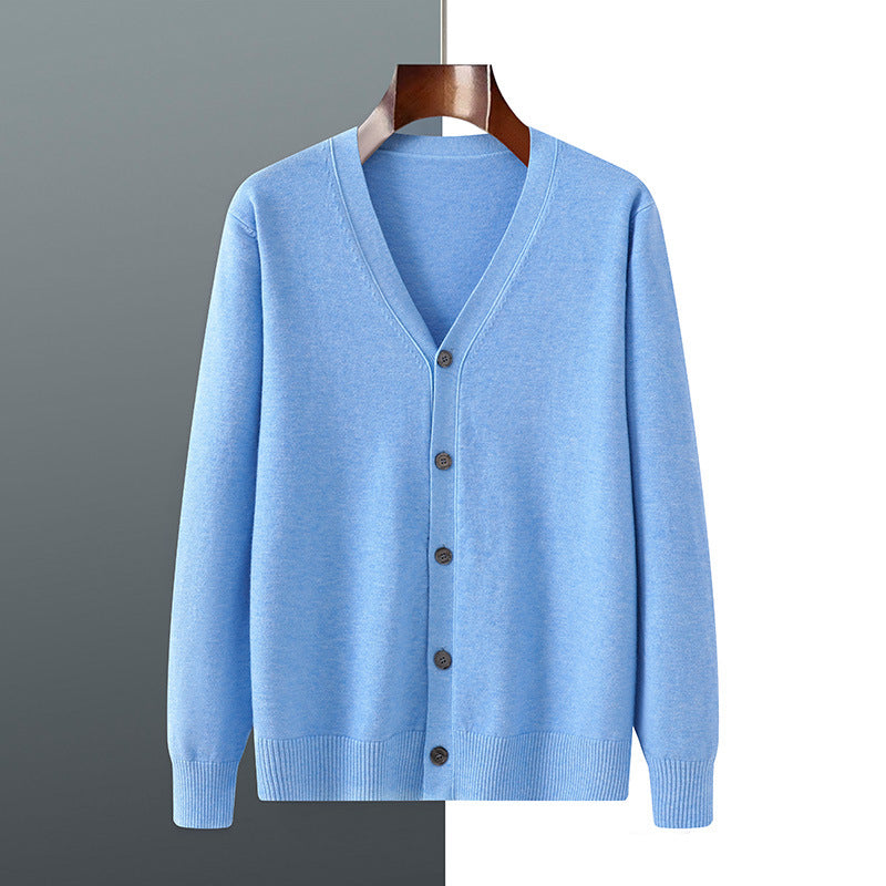 V-neck Knitted Cardigan Coat Men's Andy Velvet Long Sleeve