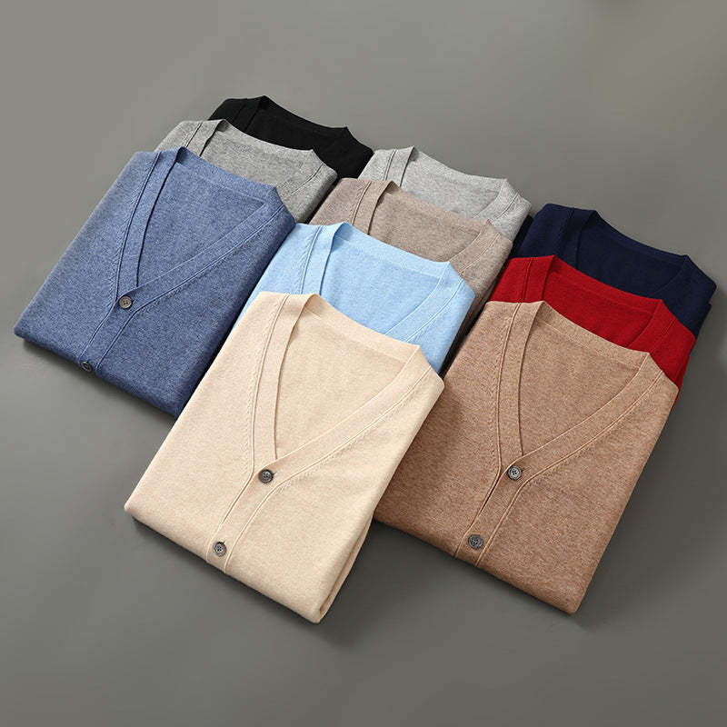 V-neck Knitted Cardigan Coat Men's Andy Velvet Long Sleeve