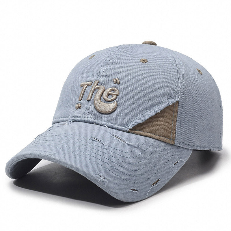 Korean Style Ripped Special Letter Embroidered Baseball Cap Big Brim